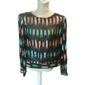 Vintage 1980's Lloyd Williams Black W/ Multi-Color Metallic Evening Top Size 14